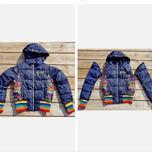 COOGI Convertible Hoodie Puffer Vest Jacket Navy Blue Sz S
